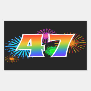 Spaßige Feuerwerk + Regenbogenmuster "47" Ereignis Rechteckiger Aufkleber