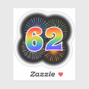Spaßige Feuerwerk + Regenbogenmuster "62" Veransta Aufkleber