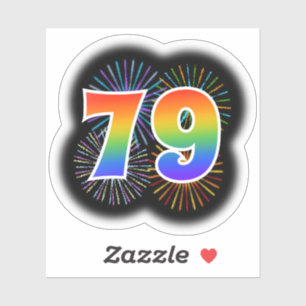 Spaßige Feuerwerk + Regenbogenmuster "79" Ereignis Aufkleber