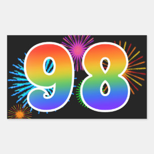 Spaßige Feuerwerk + Regenbogenmuster "98" Ereignis Rechteckiger Aufkleber