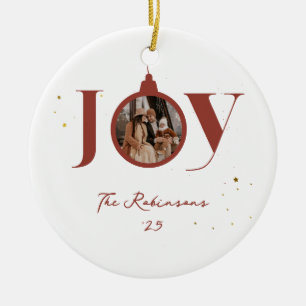 Spaßige Frohe Weihnachten Familienfoto Freude Orna Keramik Ornament