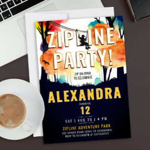 Spaßige gelbe Zipline Bunte Wald Kinder Abenteuer Einladung