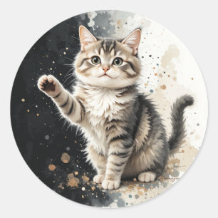 Spaßige glückliche getigerte Katze Kätzchen Hausti Runder Aufkleber