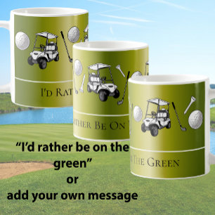 Spaßige Gold-Golfbälle und -Wagen mit persönlicher Kaffeetasse