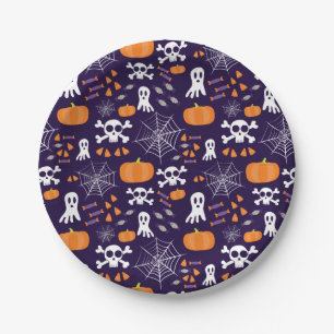 Spaßige gruselige Halloween-Figuren Pappteller