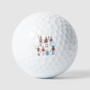Spaßige kleine Retro-Roboter im Stil der 1950er Ja Golfball