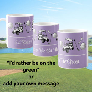 Spaßige lila Golfbälle und süße Cart-Eigennachrich Kaffeetasse