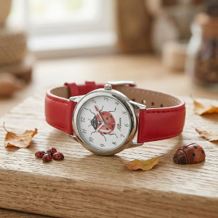 Spaßige Mädchen rote Marienkäfer Kinder  Armbanduhr