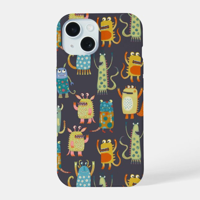 Spaßige Monster Muster iPhone 15 Hülle (Rückseite)