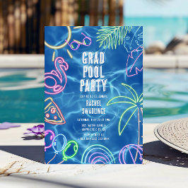 Spaßige Neon-Abschlussfeier am Pool Einladung