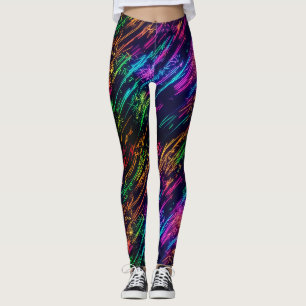 Spaßige neonfarbene Feuerwerk-Laser-Party auf Schw Leggings