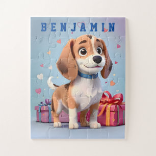 Spaßige Pfoten Beagle-Welpen Bunte Geschenke im Üb