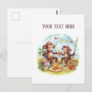 Spaßige Picknick-Affen fügen Text hinzu Postkarte