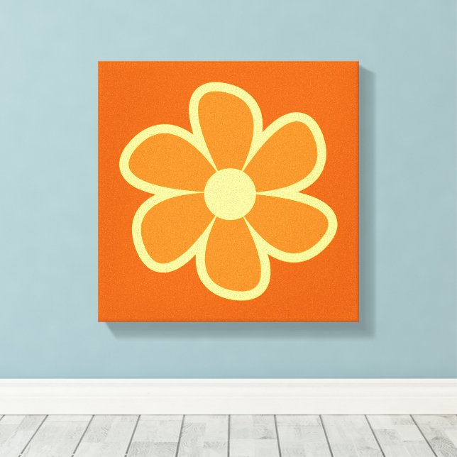 Spaßige Retro-Blume der 60er 70er Jahre Leinwanddruck (Insitu (Holzboden))
