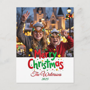 Spaßige Retro-Schrift Frohe Weihnachten Letterpres Postkarte