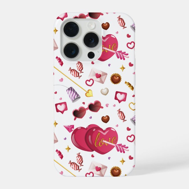 Spaßige rosa Herz- und Valentinstag-Süßigkeiten-Mu iPhone 15 Pro Hülle (Rückseite)