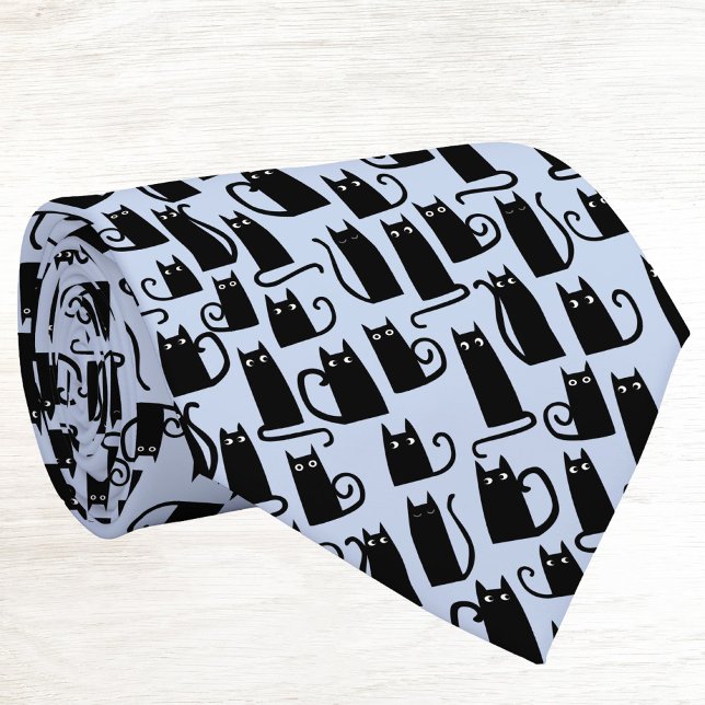Spaßige schwarze Katze Blau Krawatte (Fun kitty cat neck tie for pet and animal lovers)