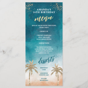 Spaßige Strand Teal und Gold Menü Menükarte
