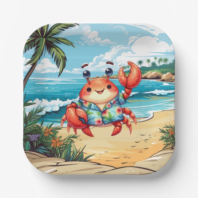 Spaßige Strandkrabbenparty  Pappteller (Vorderseite)