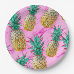 Spaßige tropische Ananas & Pink Marble Chic Party Pappteller