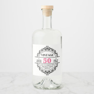 Spaßige Vintage 50. Schwarze und rosa Geburtstagsn Alkoholflaschenetikett