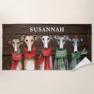 Spaßige Whippets und Grehyounds Hunde in Schals Strandtuch