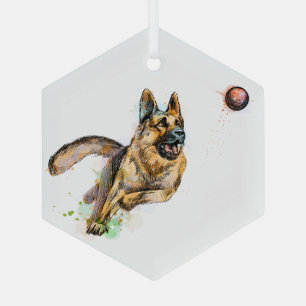 Spaßiger glücklicher spielender Ball Deutsche Schä Ornament Aus Glas