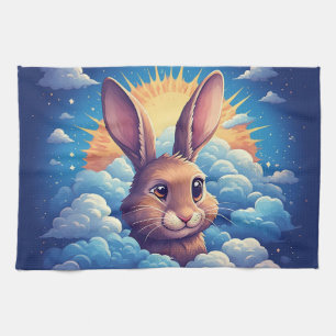 Spaßiger Osterhase in Wolken 🐰☁️ Sanfte Pastellfa Geschirrtuch