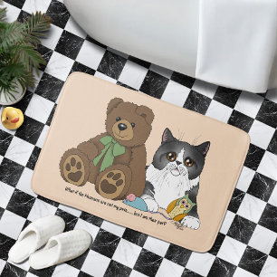 Spaßiger Pfirsich Süße Graue Katze Teddybär Humor Badematte