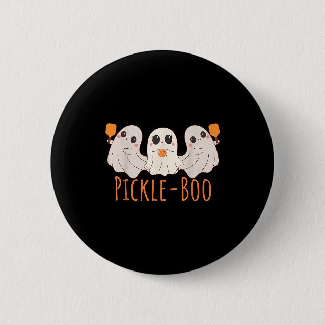 Spaßiger Pickle-Boo-Geist spielt Pickleball Hallow Button (Vorderseite)