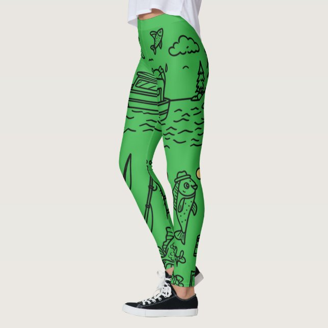 Spaßiges Angelabenteuer Doodle-Kunst Leggings (Links)