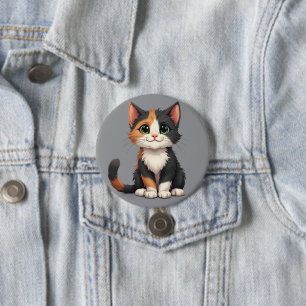 Spaßiges Calico-Kätzchen mit Katzhaltung Button