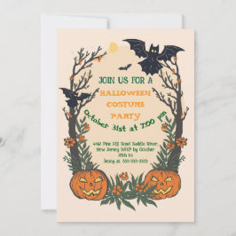 Spaßiges Halloween mit Kürbissen, Fledermäusen und Einladung