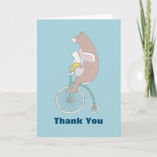 Spaßiges Kaninchen und Bär beim Fahrradfahren Dank Dankeskarte
