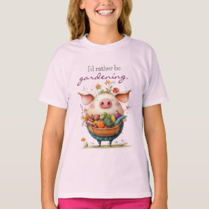 Spaßiges süßes Schwein "Ich würde lieber gärtnern" T-Shirt