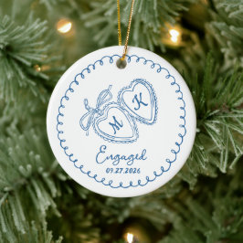 Spaßiges verlobtes Paar Blaue Herzen Trendige Dood Keramik Ornament