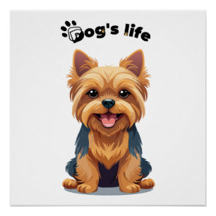 Spaßiges Yorkshire-Terrier-Illustration Hundeleben Poster