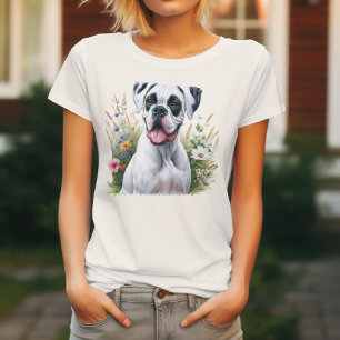 Spaßliebender weißer Boxerhund zwischen den Blumen T-Shirt