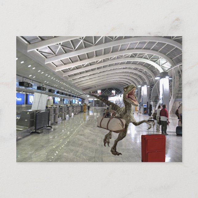 Spät Flugzeug Dinosaur Raptor Funny Postkarte (Vorderseite)