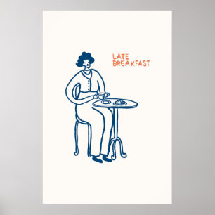 Späte Frühstücksfrau Kaffeetasse Druck Vintage-Caf Poster