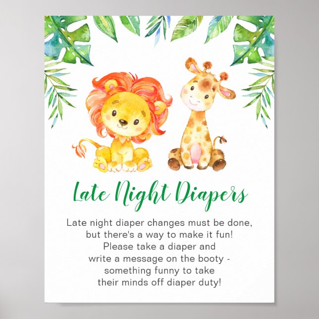 Späte Nacht Diapers Wild Jungle Safari Baby Dusche Poster (Vorne)