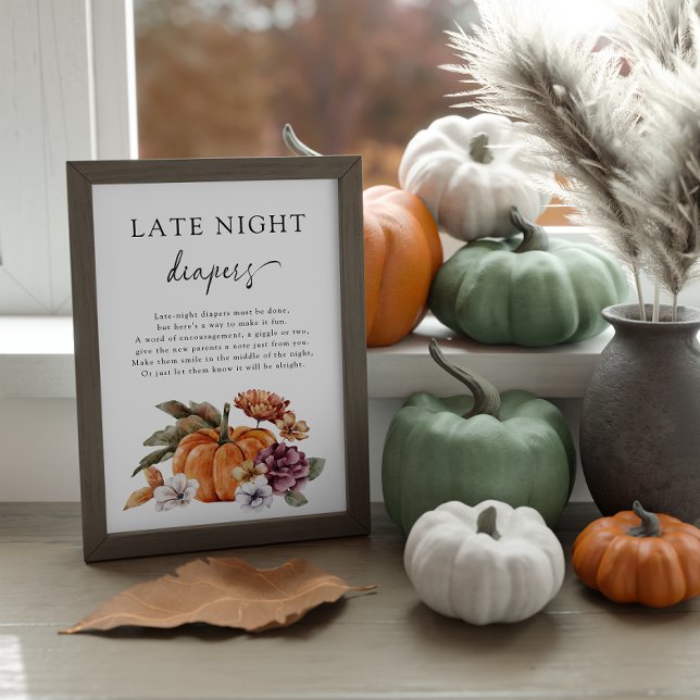 Späte Nacht Windeln Poster (Boho Late Night Diapers Game Sign Baby Shower Fall Pumpkins)