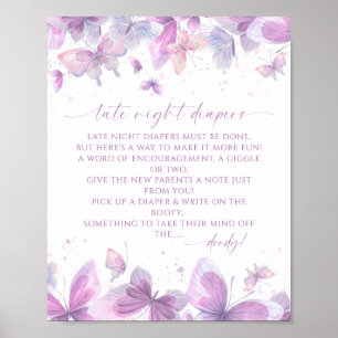 Späte Nacht Windeln Schmetterlinge Baby Shower Poster