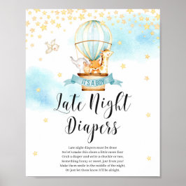 Späte Nacht Windeln Spielzeichen Baby Shower Tiere Poster