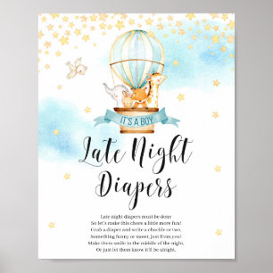 Späte Nacht Windeln Spielzeichen Baby Shower Tiere Poster