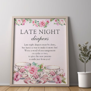 Späte Nacht Windeln Tee Party Baby Shower Spiel Poster