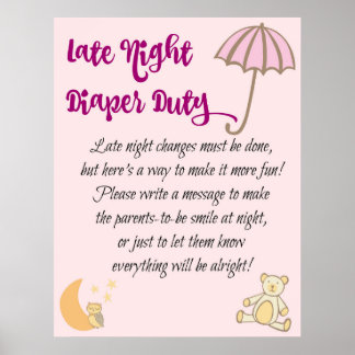 Späte Nacht Windelunterricht Baby Dusche Spiel Poster