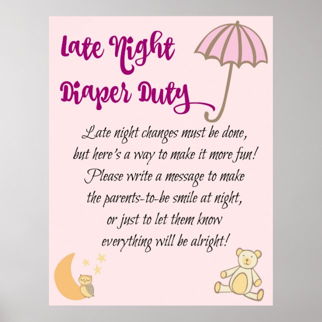 Späte Nacht Windelunterricht Baby Dusche Spiel Poster (Vorne)