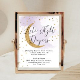 Späte Nachttaucher Lila Gold Baby Shower Game Poster