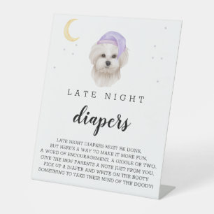 Späte Nachttaucher White Maltese Dog Baby Dusche Sockelschild